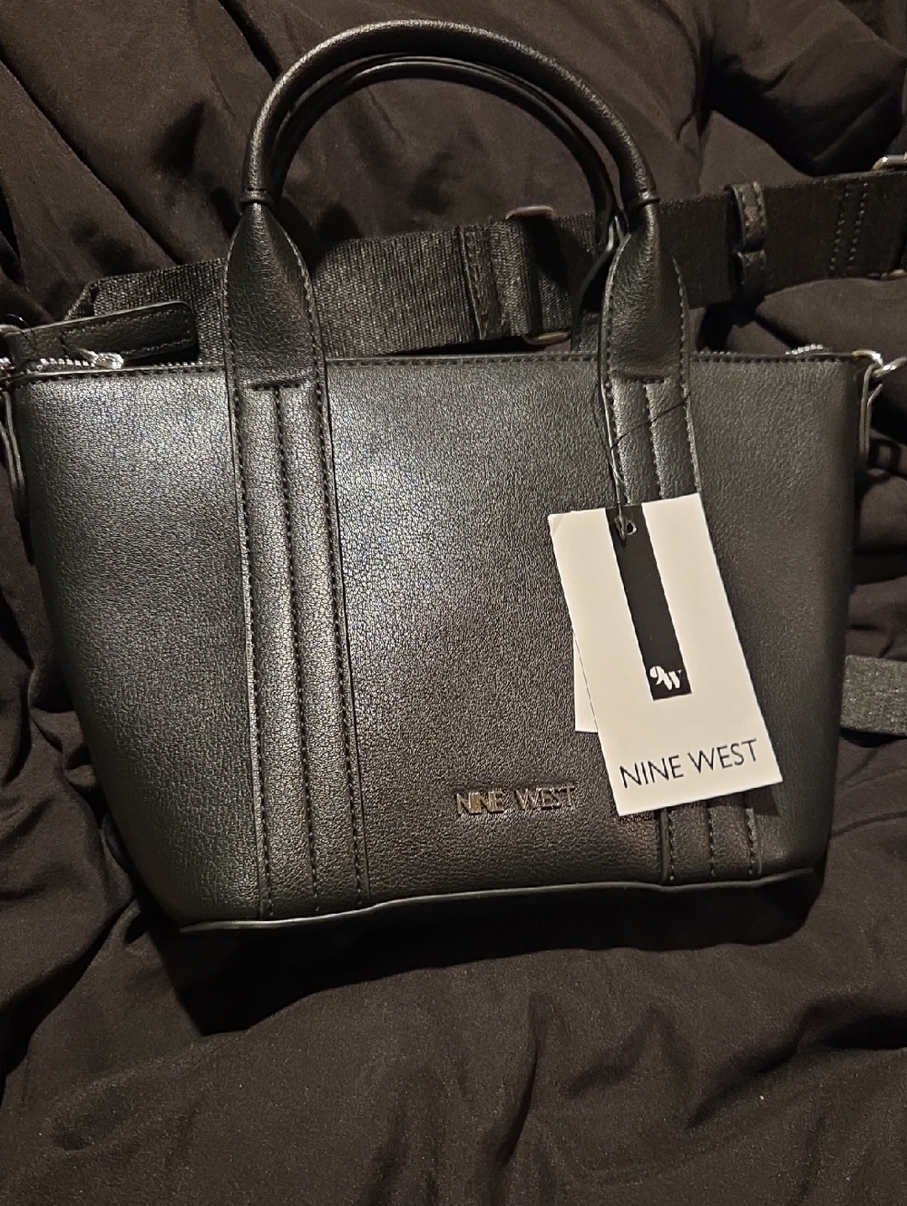 Nine West Black Faux Leather Mini Satchel with Top Handles